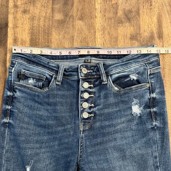 Judy Blue Mid Rise Botton Fly Trouser Flare Denim Jeans Distressed Size 9/29 - Picture 4 of 11